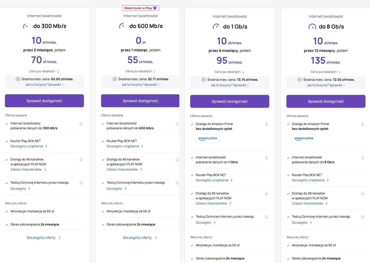Oferty światłowodu: od 300 Mb/s do 8 Gb/s. Szybki internet daje dostęp do wielu kanałów i Amazon Prime.